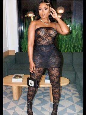 Black Lace Strapless Sheer two piece